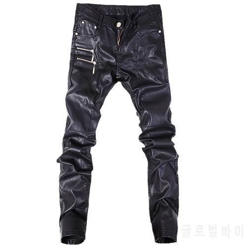 New fashion men leather pants skinny motorcycle straight jeans casual trousers size 28-36 A103