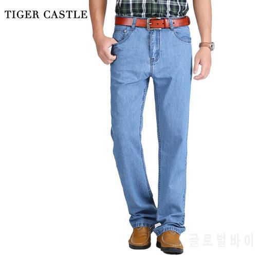 2021 New 100% Cotton Summer Thin Cool Men Jeans Baggy Blue Trousers Cotton Casual Male High Waist Washed Denim Pants