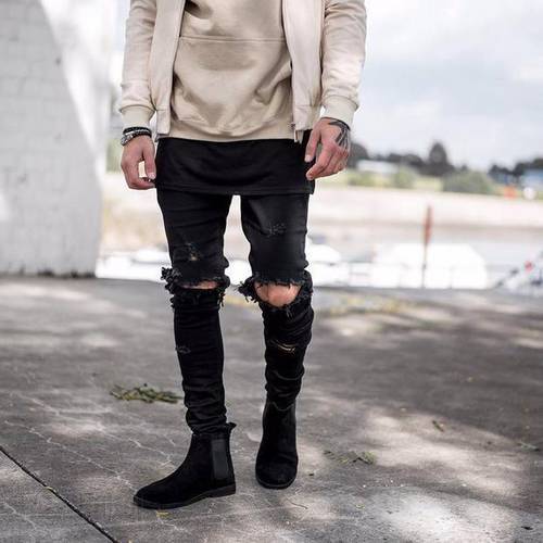 NEW 2019 men hole jeans Skinny-fit Fashion jeans