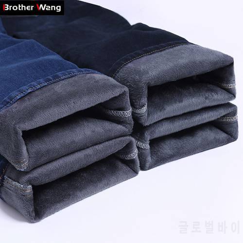 Big Plus Size Men Warm Jeans 2020 Winter New Fashion Casual High Quality Fleece Elastic Straight Thick Trousers Jeans Male Brand