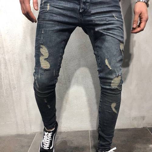 Mens Cool Designer Brand Pencil Jeans Skinny Ripped Destroyed Stretch Slim Fit Hop Hop Pants With Holes For Men