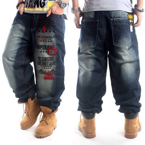 Full Length Pattern Printed Loose Hip Hop Jeans Men European American Brand Hip-hop Trend embroidery Denim Pants Plus Size