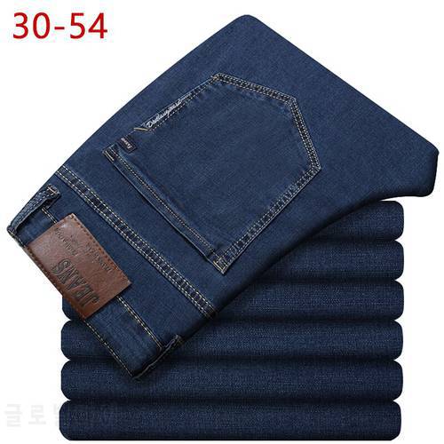 30-54 Big Size Classic Baggy Men Jeans 2021 New Spring Autumn Male Casual Solid Straight Zipper Long Stretch Varsity Denim Pants