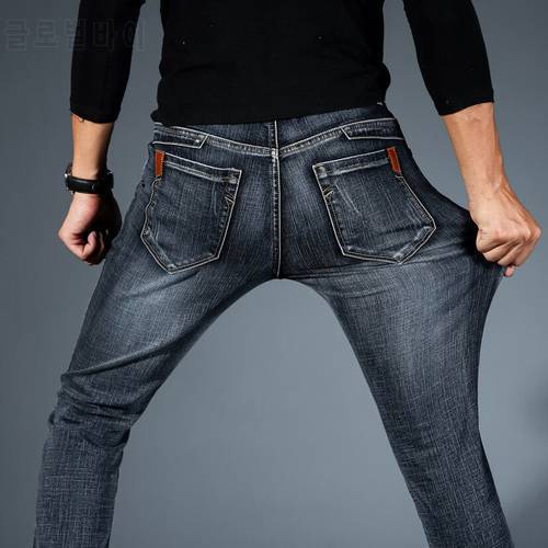 2022 Water-washed Jeans Cotton Trousers Male Pants Men Denim Jeans Straight Fit Men&39s Elastic Stretch Black Blue Size 28- 38 40