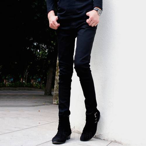 New Arrival Men`s Black Super Skinny Jeans Little Stretchy Elastic Slim Fit Pencil Pants For Male