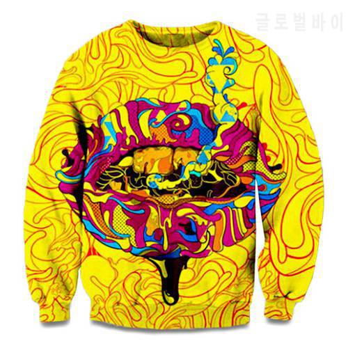 Moletom Masculino Trippy Color Ink Lips O-Neck 3D Print Jersey Pattern Street Style Winter Coat Jumper Clothing Men Sweatshirt