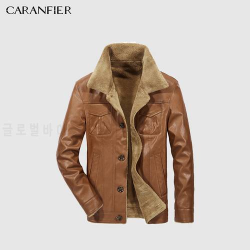 CARANFIER Mens Leather Jackets Men Jacket PU Business Casual Plus Thick Warm Wide-Collared Winter Faux Biker Coats Windproof 3XL