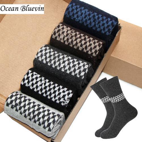 Rabbit Wool Thick Warm Quality knitted Men Socks Autumn Winter Style Business Casual Cubic Pattern Foreign Soft Large Sock Meias