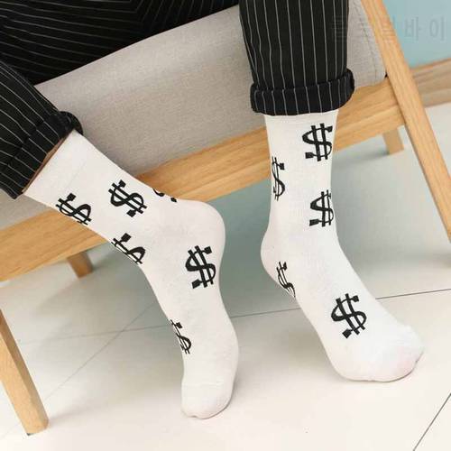 Fashion Spring Autumn Men Socks Dollar Symbol Printed Comfortable Breathable Absorb Sweat Anti-slip Man Middle Long Sock H9