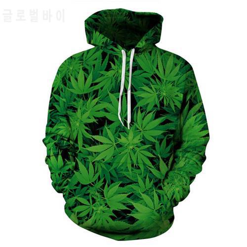 Harajuku 3D Hoodies Men Tracksuits Print Weeds Green Leaves 3D Sweatshirt New Fashion Hooded Sweat Tops Long Sleeve Pullover