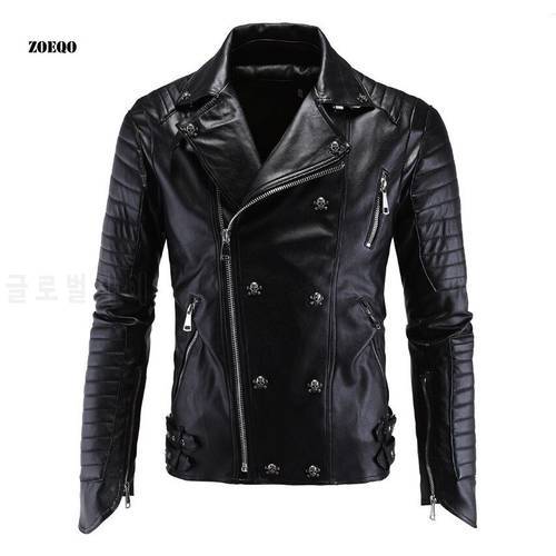 ZOEQO Men Leather Jacket Jaqueta De Couro Masculina Mens PU Leather Jackets Skull Punk Veste Cuir Homme motorcycle leather