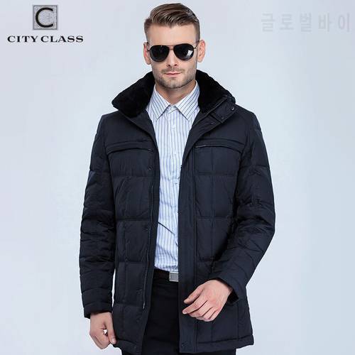 CITY CLASS Business New Men Fashion Jackets Coats Long Casual BioDown Removable Fur Collar Men Winter Thick Jacket Parkas 13291