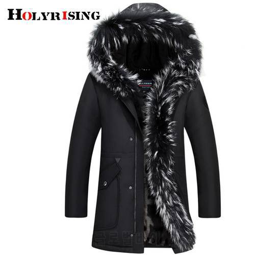 Holyrising raccoon Fur Men down coat Winter warm big Fur doudoune homme 90% Duck Down Jacket Warm Winte Fit -30 degrees 18643-5