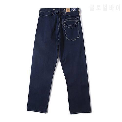 BOB DONG Vintage Straight Overalls Slevage Denim Men&39s Jeans Indigo Blue Button Fly