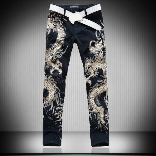 3D Wolf Dragon Leapord Printed Jeans Men Skinny Jeans Men Black Jeans Punk rock Jeans for men Mens Stretch Denim Pants Trousers
