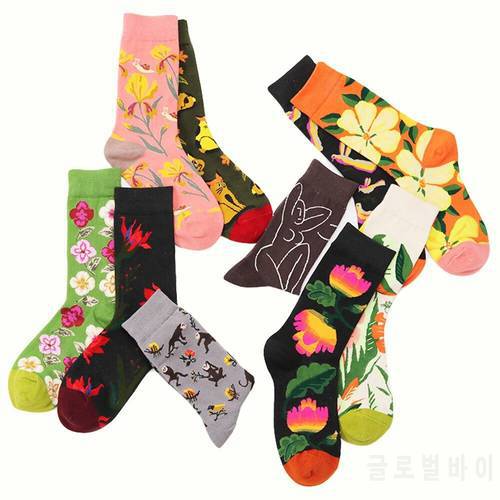 PEONFLY Happy Socks Man Creative Flower Flowers Pattern Funny Socks Casual Comfort Cotton High Quality Socks