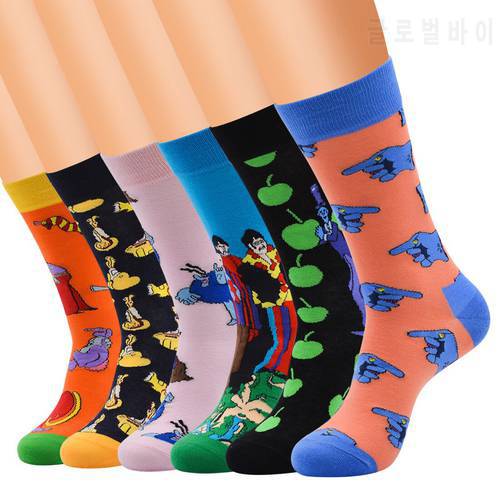 PEONFLY 6 pair/lot style Cool Men Novelty funny socks Interesting pattern combed cotton Colorful Happy socks big size crew socks