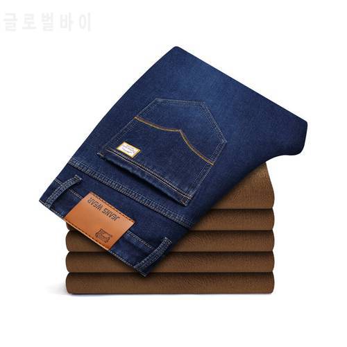 New Brand Mens Winter Stretch Thicken Jeans Warm Fleece High Quality Denim Jean Pants Trousers Size 28-42 Hot Sale