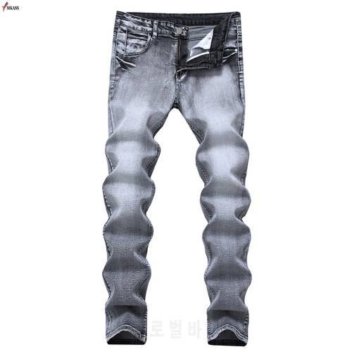 2020 Men&39s Jeans Vintage Grey Slim Fit Straight Denim Jeans Male Casual Long Pants Retro Trousers New Brand Biker Jeans Size 42