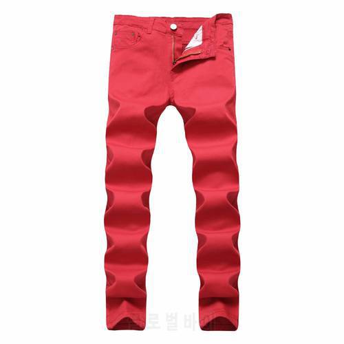 Mens Jeans Color Denim Stretch Skinny Slim Chino Pants For Men Autumn Casual Pants Men Sweat Pants Khaki Black Red White