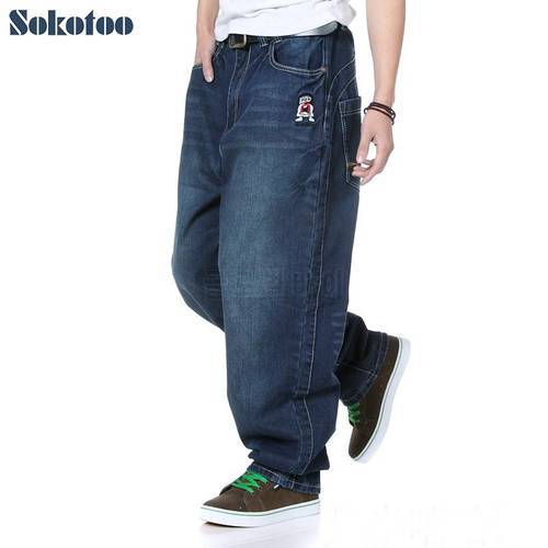 Hip hop baggy jeans loose men&39s plus size denim pants for man fashion cartoon streetwear long trousers