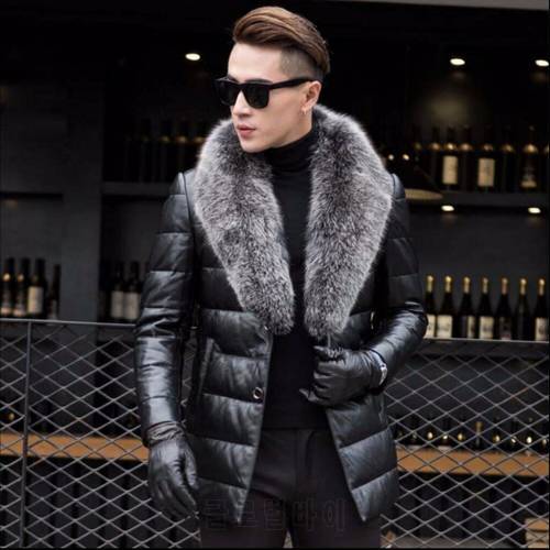 S-4xl New Men Luxury Genuine Leather Down Jacket High Quality Sheepskin Winter Thicken Warm Jacket Business Plus Size Fur Coat
