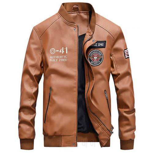 PU Leather Jacket Men New Brand Spring Autumn Stand Collar Baseball Leather Coat Mens Fashion Embroidery 4XL Motorcycle Jackets