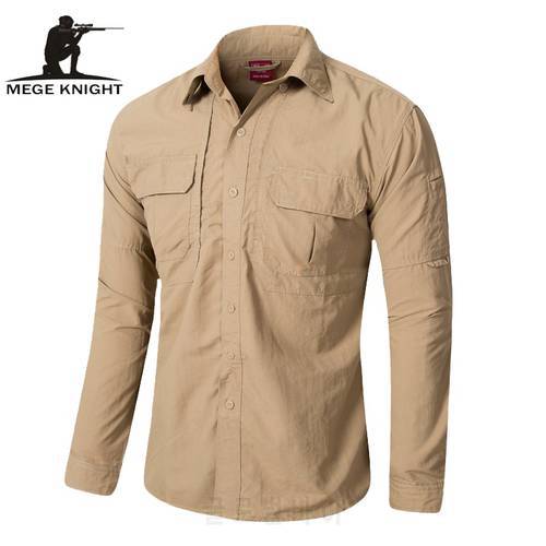 MEGE Brand Clothing, Summer Men Long Sleeve Shirt, Breathable Quick Dry Cargo Shirt, Camisa Social Masculina, Men&39s Dress Shirts