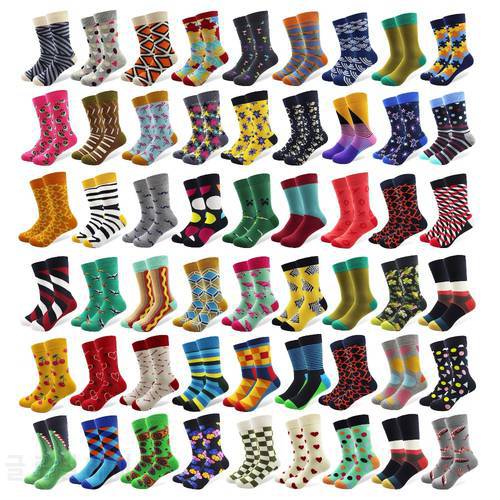 100 Pairs/lot Wholesale Men Colorful Striped Cartoon Combed Cotton Socks High Quality Crew Wedding Casual Happy Funny Sock Crazy