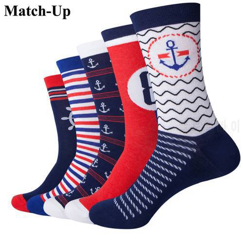 Match-Up Navy Style Anchor Men Combed Cotton funny Socks Lovers socks Two Size (5 pairs/lot )