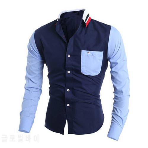 High Quality Patchwork Pocket Button Striped Men Long Sleeve Dress Shirt Male Business Formal Social Shirts Brand Men Clothing