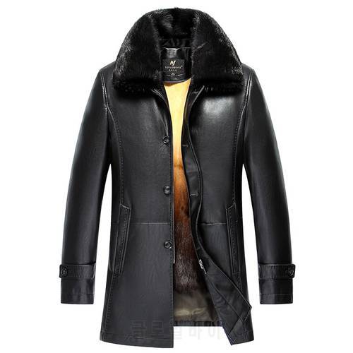 2018 New Winter mink Fur Collar Section Men fur Coat Men&39s Business Casual Leather Jacket rabbit fur Warm Thick Overcoat
