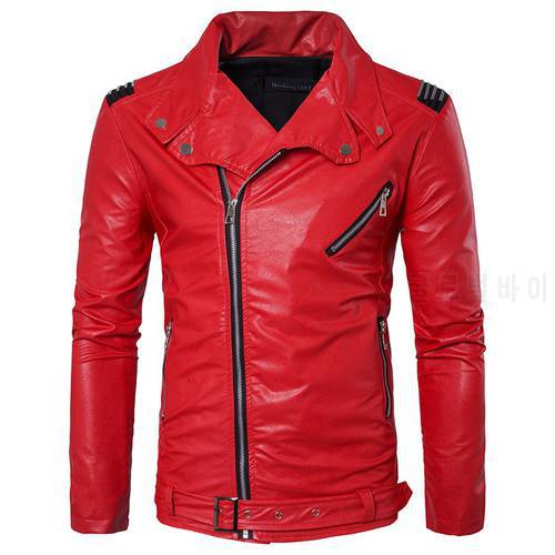 Shiny Leather Jacket Men&39s Stage Costume Red Black Brown Nightclub Club Men&39s Leather Jacket Solid Color Slim Men&39s Jacket Coats