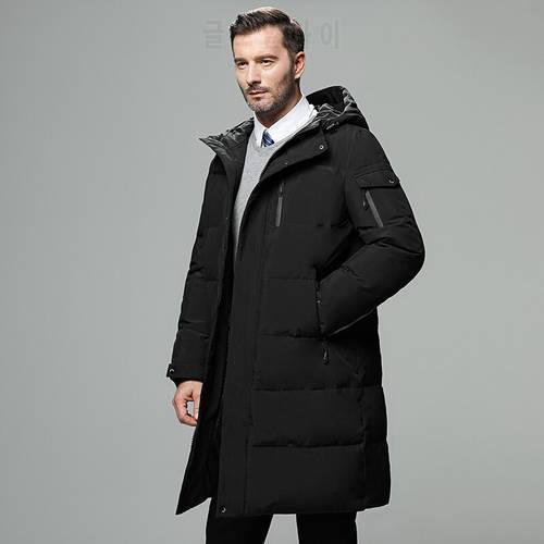 2021 New Winter Down Jacket Men Winter Coat Business MenWarm Thicken Hooded Overcoat Comfortable Male Solid Color