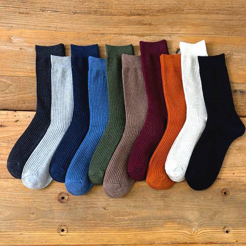 New Harajuku Retro Men&39s Solid Color High Quality Colorful Casual Tube Fashion Business Socks Wholesale 5 Pairs
