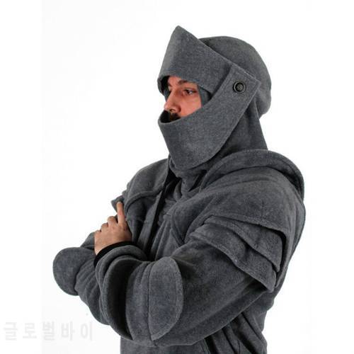 Autumn and Winter Solid Color Men&39s Vintage Elbow Drawstring Mask Knight Sweater Men Large Size with Mask Hooded Top