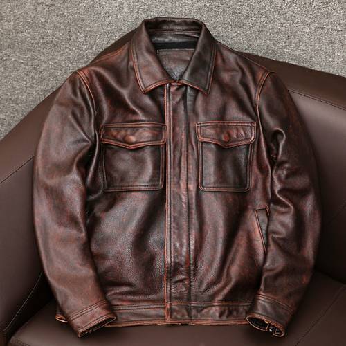 YRFree shipping.wholesales cowhide jacket.men genuine leather coat.vintage casual leather outwear.classic leather clothing