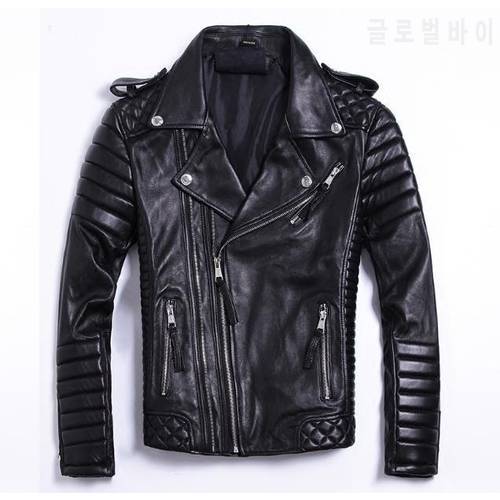 Free shipping.Wholesales Mens casual black genuine leather jacket.slim style business cowhide coat.plus father&39s leather cloth