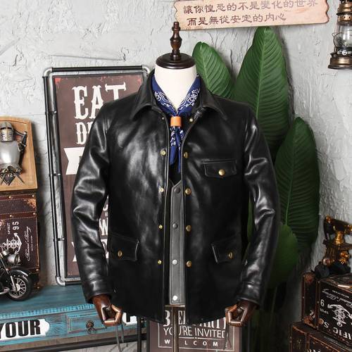 Free shipping.2021 brand Vintage quality Calfskin jacket.men slim black origin genuine leather coat.luxury natural leather cloth