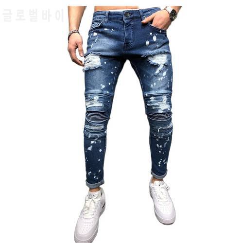 Jeans For Men 2020 Gradient Color Ripped Jeans Men Casual Slim Fit Mens Skinny Jeans Homme Brand Motor Biker Hip Hop Zipper Deni
