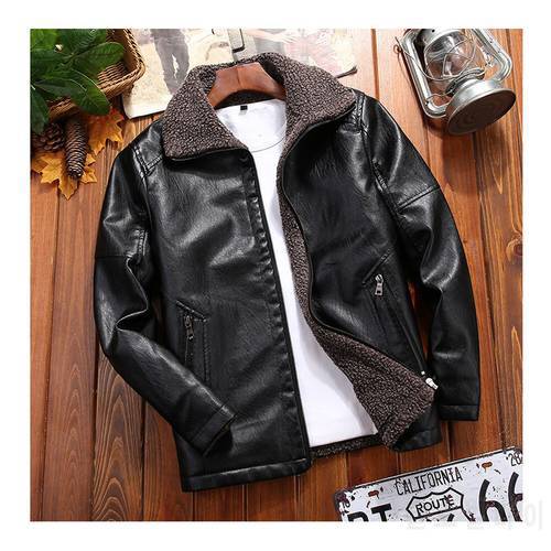 New men&39s fleece leather jacket leisure winter motorcycle jacket fur collar motorcycle jacket men&39s PU big clothes 8XL