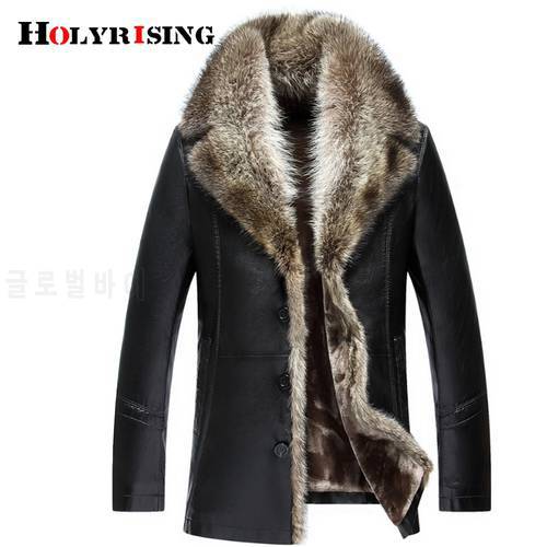 Holyrising Men Faux Leather Jackets Winter Thicken animal Fur Coat jaqueta de couro chaqueta cuero hombre 5XL Size 18293-5
