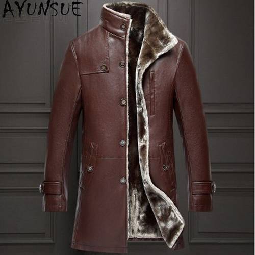 AYUNSUE Winter Leather Jacket Men Clothes 2022 Wool Liner Second Layers of Sheepskin Coat clothes 5XL Chaquetas Hombre KJ5071
