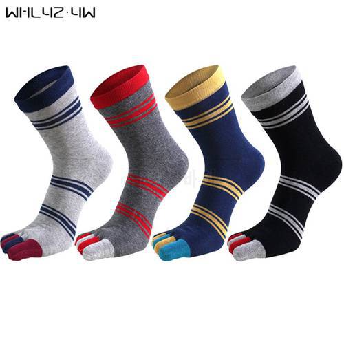 5 Pairs Pure Cotton Man Short Socks With Toes Business Striped Colorful Young Casual Weaving Five Finger Sport Socks Hot Sell