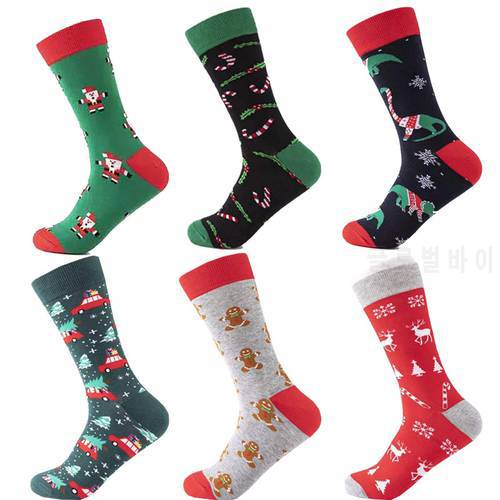 New Colorful Christmas Day Socks Medium Tube Large Size Breathable Cotton Socks Gift Christmas Elements Casual Trend Male Socks