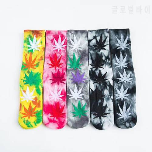 2021High Quality Tie-Dyed Maple Leaf Socks Long Fashion Weed Socks Men Skateboard Hiphop Socks Meias Man Socks 1 Pair