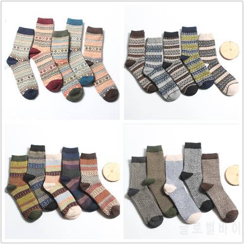 5 Pair/lot Autumn Vintage Ethnic Style Business Man Socks Calcetines Hombre Winter Male Thick Warm Casual Wool Socks