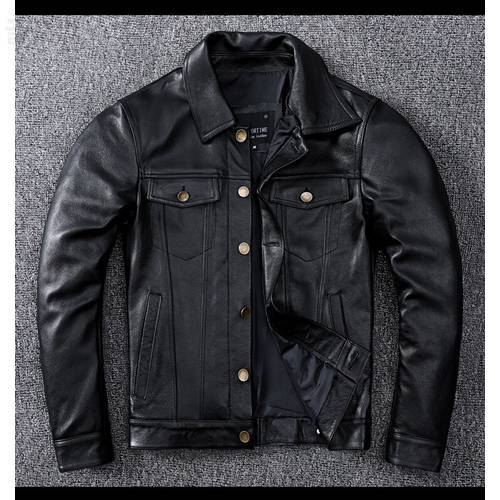 Free shipping.Genuine Leather jacket.classic casual slim cowhide coat.plus size mens quality leather clothing.fashion.wholesales