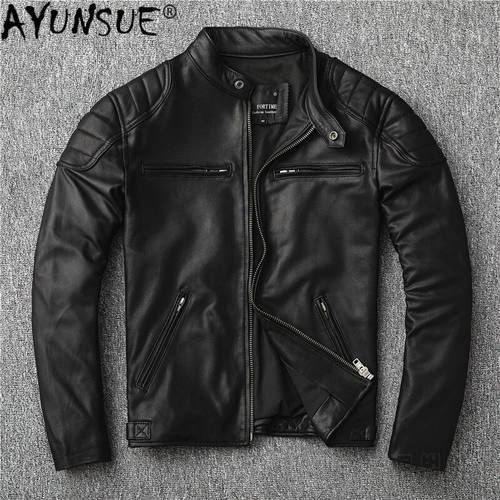 AYUNSUE 100% genuine leather jacket men real goatskin leather coat spring autumn short motorcycle jacket biker slim 1906 KJ4710