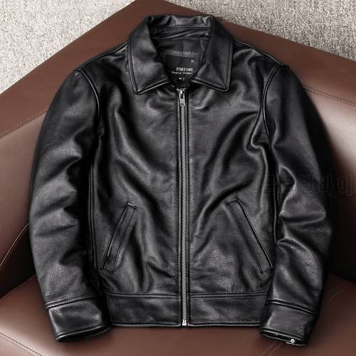 YRFree shipping.2021 new black soft cowhide jacket.Men 100% genuine leather coat.Dad&39s leather wear.plus size leather clothes
